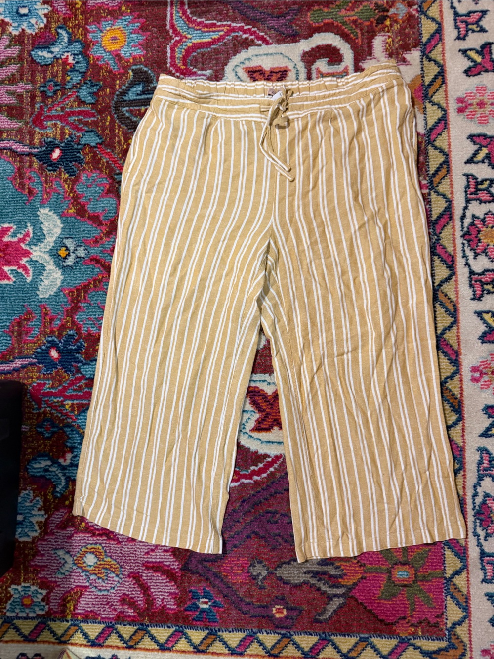 Per Se Yellow and White Striped Linen Blend Pants
